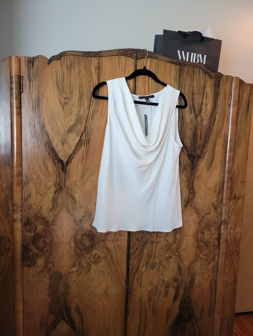 WHBM Draped Cowl Neck Sleeveless Top - White - NEW WITH TAGS Size Large.